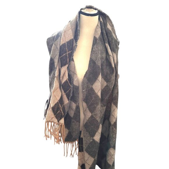 ZARA Plaid Fringe Acrylic Scarf Brown Medium - Picture 2 of 4